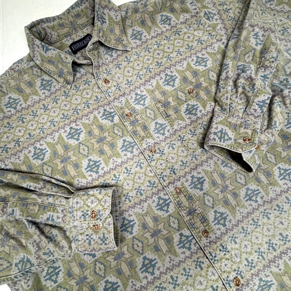 Southwestern Aztec Button Down‎ Shirt Mens Large 16-16.5 Long Sleeve Cowboy USA